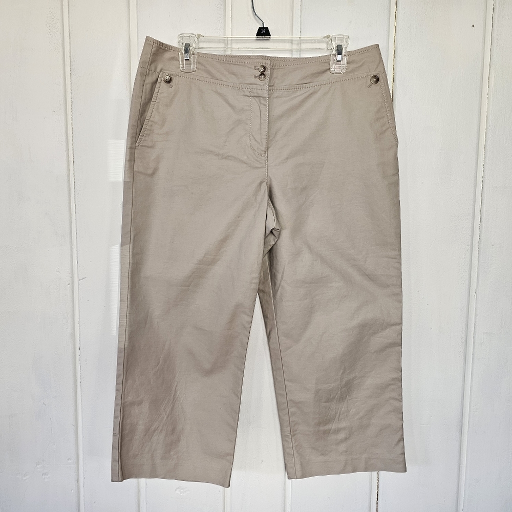 Ann Taylor Margot Khaki Wide Leg Capri Pants sz 10 - Picture 4 of 9